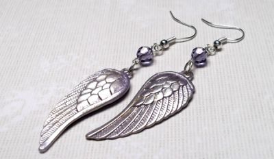 Iced Lavender Angel Wing Earrings with Swarovski Crystals