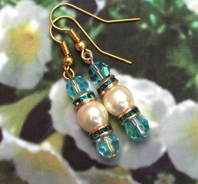 Aquamarine And Pearl Wedding Earrings