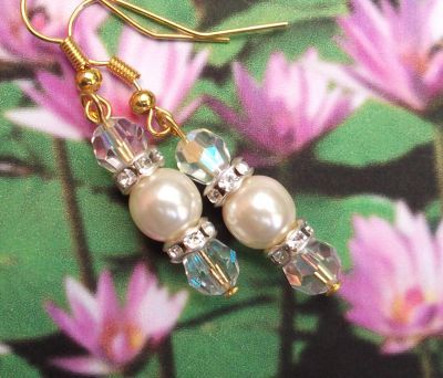 Aurora Borealis And Pearl Wedding Earrings
