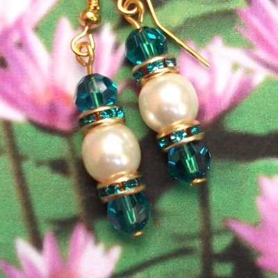 Blue Zircon And Pearl Wedding Earrings