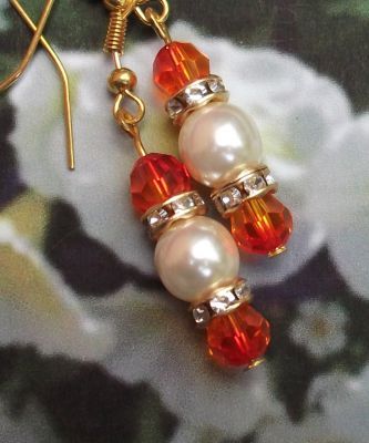 Padparadcha And Pearl Wedding Earrings