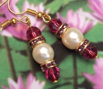 Rubellite And Pearl Wedding Earrings