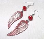 Frosted Ruby Angel Wing Earrings with Swarovski Crystals