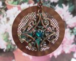 Copper Patina Pendant With Crystal And Peace Sign